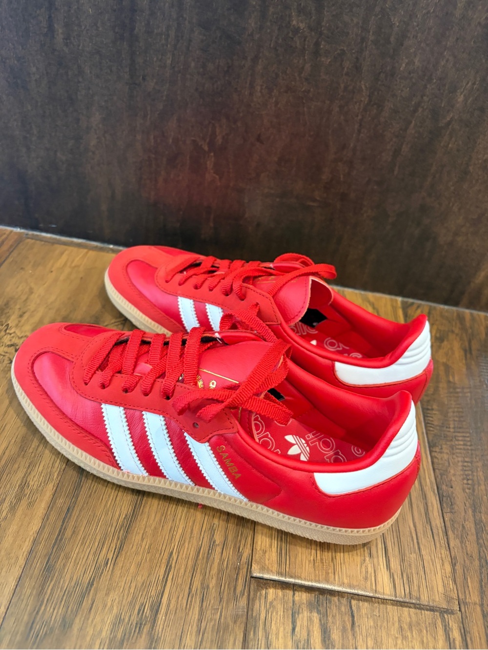 adidas Red Low-Top Sneakers with White Stripes- gazelle- never worn!!! - Picture 2 of 4